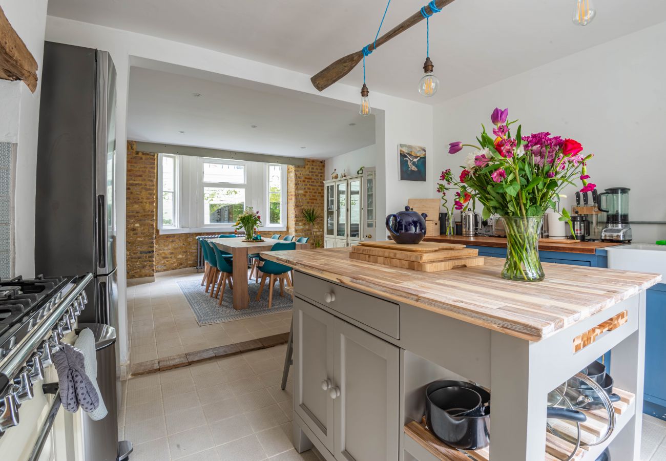 View from the kitchen island into the dining room